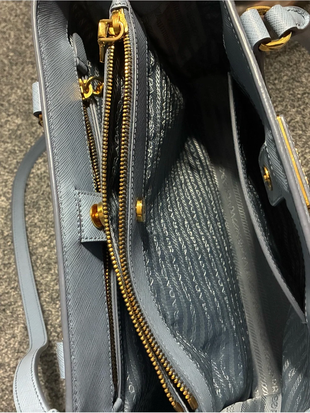 Prada Powder Blue Saffiano Leather Satchel with Gold Hardware